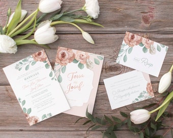 Ranunculus & Hydrangea with a Pretty Shape Wedding Invitations + Stationery - SAMPLE - Floral Invitations - Artwork by Alicia's Infinity