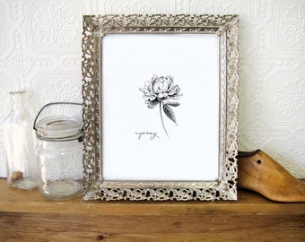 Black & White Ink Drawing "Peony" - #Inktober Series Wall Art Print by Alicia's Infinity