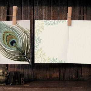 Carte de correspondance pour toutes les occasions avec plume de paon - carte vierge - aquarelle de paon - oeuvre par Alicia's Infinity