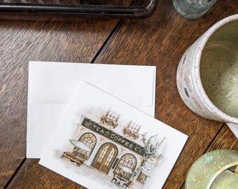 Small Town Cafe - Tea & Coffee Notecard - Artwork by Alicia's Infinity