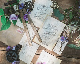 Vintage Steampunk Wedding Invitations - SAMPLE - Steampunk Theme - Wedding Invitations & Stationery by Alicia's Infinity