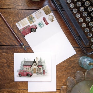 Enkele kerstkaart - Small Town Post Office - Architectuur en vintage vrachtwagenillustratie - Aquarelkunst van Alicia's Infinity