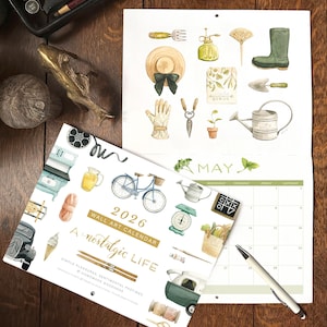 2026 Wandkalender "Ein Nostalgisches Leben" | mit Aquarell gemaltes Vintage und Cottage-Core Hobby | Januar-Dezember 2026 | AUF BESTELLUNG