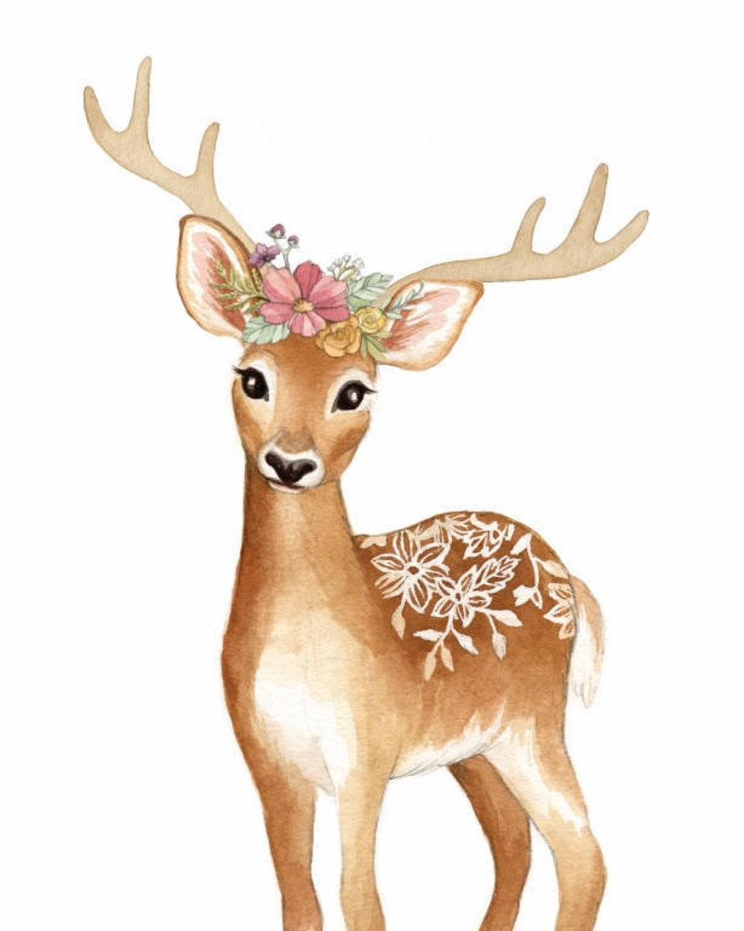 Deer Illustration Woodland Nursery Art Flower Crown Deer Woodland