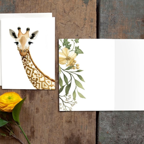 Giraffe Any Occasion Card - Watercolour Painted Animal Blank Notecard - Artwork by Alicia's Infinity