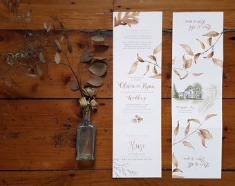 Tri Folding Autumn Leaves Watercolour Wedding Invitations and Stationery - SAMPLE - Fall Wedding Invitations - Artwork by Alicia's Infinity