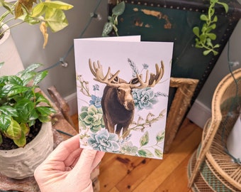 Moose "Any Occasion" Card - Watercolour Painted Moose Blank Notecard - Artwork by Alicia's Infinity