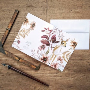 Tarjeta para cualquier ocasión con un cervatillo y un ciervo: tarjeta en blanco con animales pintados con acuarela: obra de arte de Alicia's Infinity