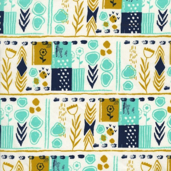 Cotton & Steel Original "August" Collection by Sarah Watts "Mezzanine" in Aqua OOP