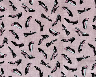 Timeless - 'Era' Collection - 1/2 Yard Increments - 50's Style - Black Heels on Pink - OOP Novelty