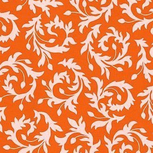 Heather Bailey Original “Bijoux” Collection - 1/2 Yard Increments - “Swirly Bud” Tangerine for Freespirit Fabrics OOP