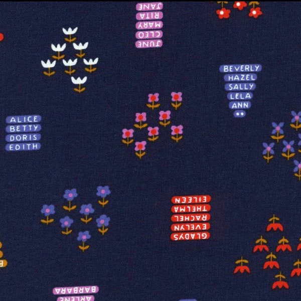 Cotton + Steel Lucky Strike “Ladies League” in Navy Linen/Cotton Quilting Fabric by Kimberly Knight OOP