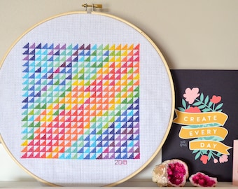 Geometric Triangles Temperature Counted Cross Stitch PDF Digital Pattern - DIY, Christmas Gift Idea