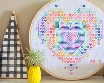 Yearly Heart Temperature Counted Cross Stitch Digital PDF Pattern - DIY, Christmas Gift, Handmade