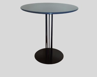 Round Side Table, Circa 2000 Grey Lacquered Top, Black Iron Pedestal For Minimalist Interiors