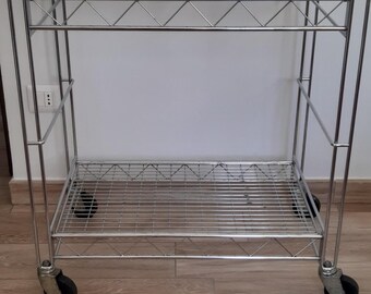Vintage Stainless Steel Rolling Cart: Minimalist Kitchen Trolley