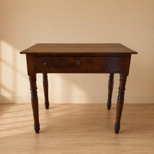 Antieke walnotenhouten tafel, gerestaureerde 19e-eeuwse console, gedraaide poten met grote gevoerde lades