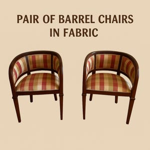 Pair of 1930s Vintage Fabric Tub Armchairs – Art Deco Lounge Chairs with Checkered Upholstery – Elegant Antique Collectible Seating