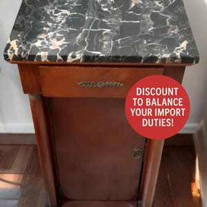 Antique Empire Style Cherry Wood Nightstand - Marble Top Bedside Table