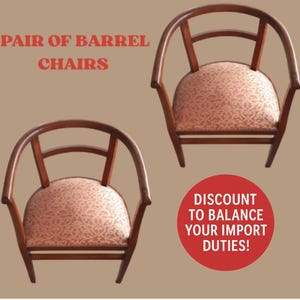 Pair of 1930s Vintage Barrel Armchairs – Upholstered Wooden Chairs Restored
