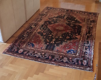 Handwoven Persian Wool Rug: Authentic Vintage Oriental Carpet