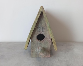 Vintage Handmade Wooden Birdhouse – 1960s Rustic Garden Decor – One of a Kind Folk Art