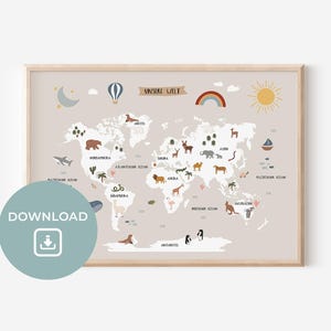 Carte du monde pour les enfants Téléchargement numérique | Jeunes | Filles | Décoration de baguette | Geschenk