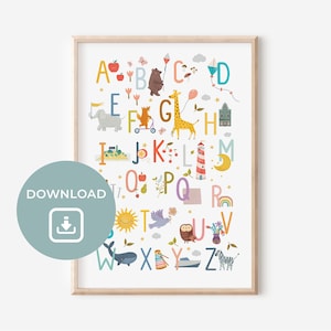 Poster Montessori-Alphabet für das Kinderzimmer in A4 und A3 für Jungen und Mädchen - Digitaler Download, Wanddekoration, Geschenk