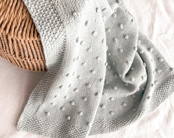 Padrão de tricô para manta de bebê com pompons (em inglês) | Download em PDF | Padrão de tricô fácil | Ideal para iniciantes | Padrão de manta com pompons