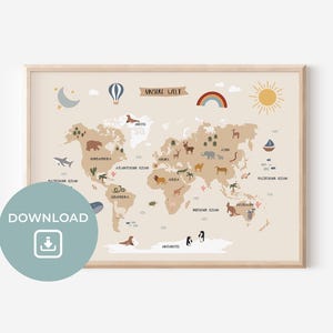 Weltkarte für das Kinderzimmer Digital Download | Jungen | Mädchen | Wanddekoration | Geschenk
