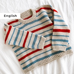 Nordic Stripes Kids Sweater Knitting Pattern PDF – Top Down Raglan, Sizes 1–14 Years, Instant Download  | Beginner Friendly Knit Pattern