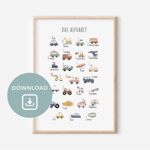 Fahrzeuge ABC Poster für Kinderzimmer デジタル ダウンロード |ユンゲ |メッチェン |ワンドデコレーション |ゲシェンク