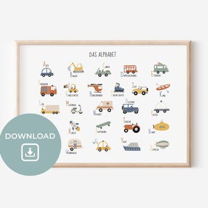 Fahrzeuge ABC Poster Querformat für Kinderzimmer Digital Download  | Junge | Mädchen | Wanddekoration | Geschenk