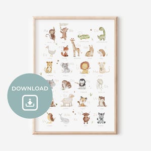 Kinderbild "ABC" mit Tieren| Alphabet-Bild Digital Download | ABC lernen | Kinderzimmer-Poster | Wanddekoration
