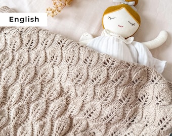 Strickanleitung für eine Babydecke mit Blattmotiv (Englisch) | Einfache Strickanleitung für eine Babydecke | Skandinavische Babydecke (PDF) | Moderne Strickanleitung