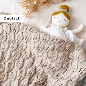 Strickanleitung Babydecke PDF Deutsch | Lochmuster Blätter | Strickmuster für Babydecke | Geschenk Geburt