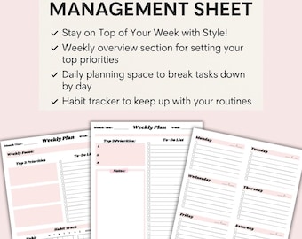 Digital Weekly Planner PDF | Printable Habit Tracker & To-Do List | Task Organizer for Productivity