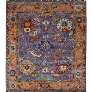 Handknotted Purple/orange Oushak Made to Order(All Sizes!) Floral Design/Colorful Palette/Large Rug 5x8 8x10 10x14 Area rug for living room
