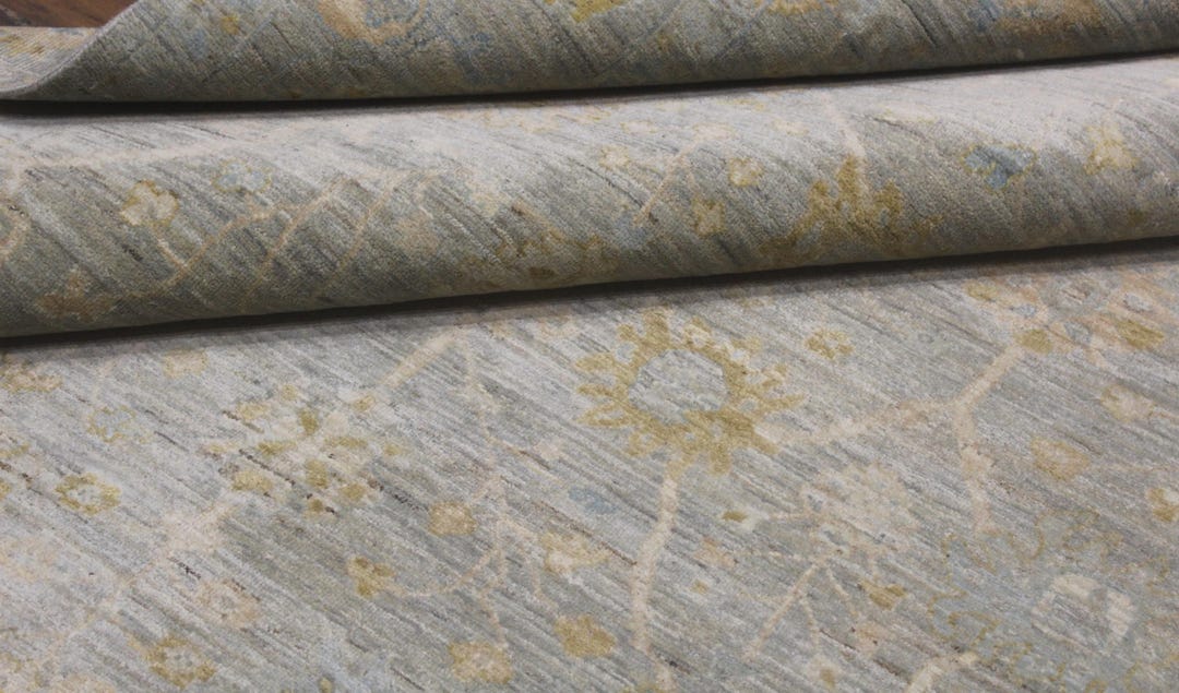 Elegant Light Blue & Gold Floral Area Rug With Fringe - Etsy