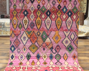 Pink Moroccan Motifs Handknotted Area Rug - Made to Order(All Sizes!) - Semi Worsted New Zealand Wool