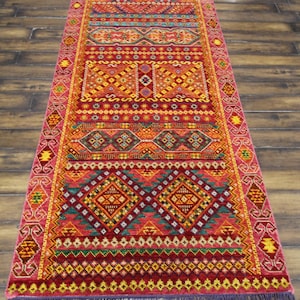 Handknotted Moroccan Style Kazak Designed Runner/Area Rug with colorful motifs rug - hallway/office/studio rug - available in multiple sizes