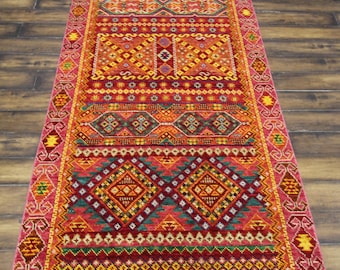Handknotted Moroccan Style Kazak Designed Runner/Area Rug with colorful motifs rug - hallway/office/studio rug - available in multiple sizes