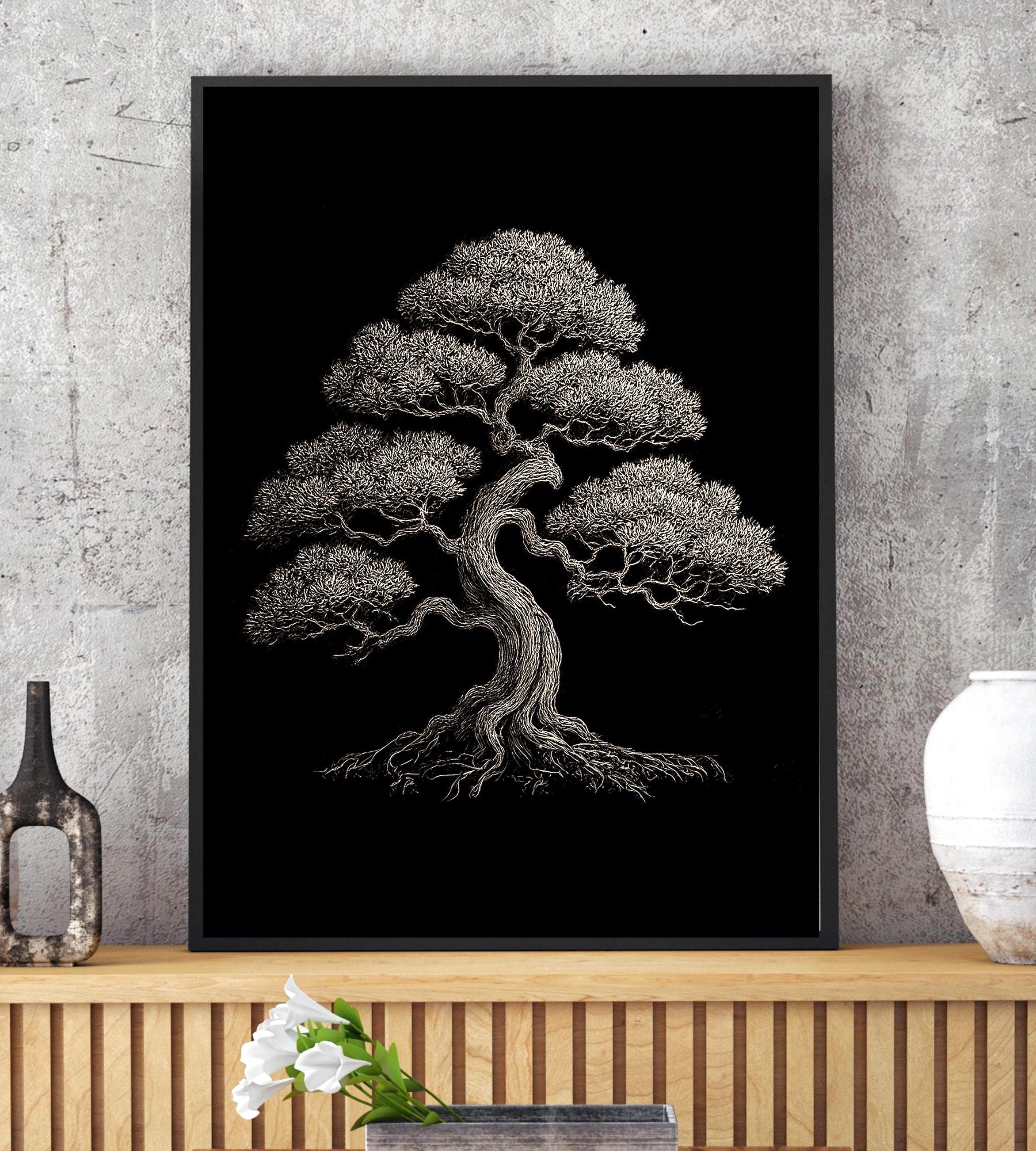 Bonsai Tree Wall Art Black & White Print | Zen Botanical