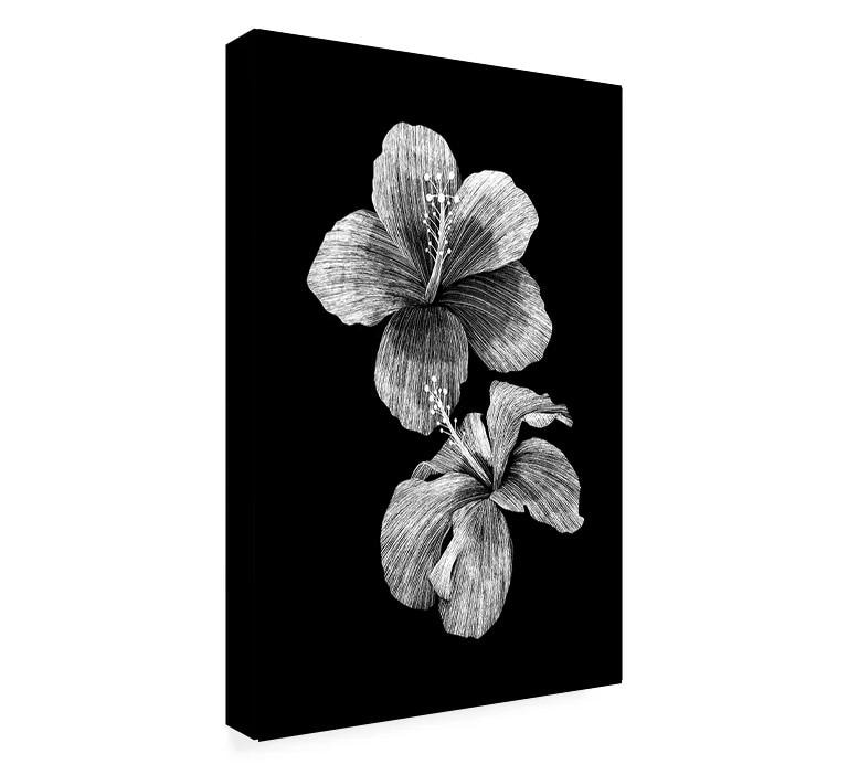 モノクロ原画 花❁❀✿✾ Hibiscus Flower Wall Art Printable | Black & White Tropical Floral