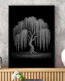 エルテ Erte「Willow Tree」シルクスクリーン 10号大 サイン Willow Tree Print: Black & White Botanical Art - Zen Nature Decor
