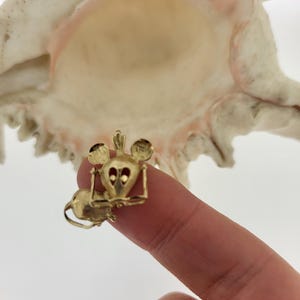 Pendente vintage in oro giallo 14 carati con topo e occhiali, usato, peso 2 g, altezza 20 mm, larghezza 18 mm