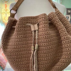 LUCKY Brand Tan CROCHET Shoulder Handbag with tassel fringe ties