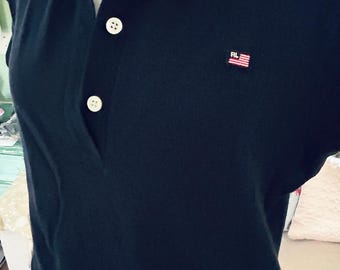 Ralph Lauren POLO JEANS co.- polo shirt Navy blue cap sleeve American FLAG patch slim fit style  sz. xl 4th of July