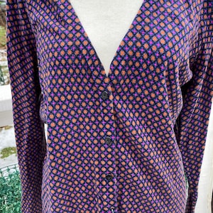 Funky Abstract Lightweight blue pink and orange Cotton CARDIGAN SWEATER sz.xxl