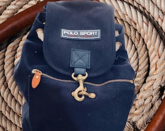 Rare RALPH LAUREN Polo Sport Nautical Unisex Navy Canvas Backpack